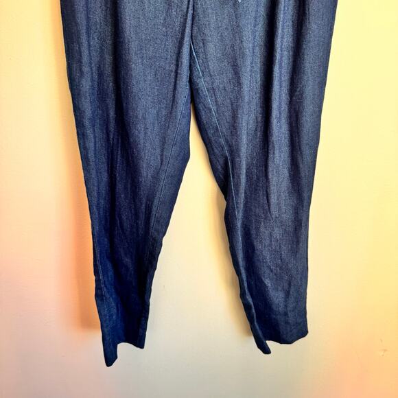 Loft Pants Size Medium Denim Paperbag Tie Elastic Waist Linen Lyocell Blend - Picture 7 of 11